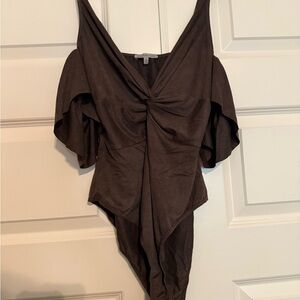 Suede Deep Gray Off-Shoulder Bodysuit